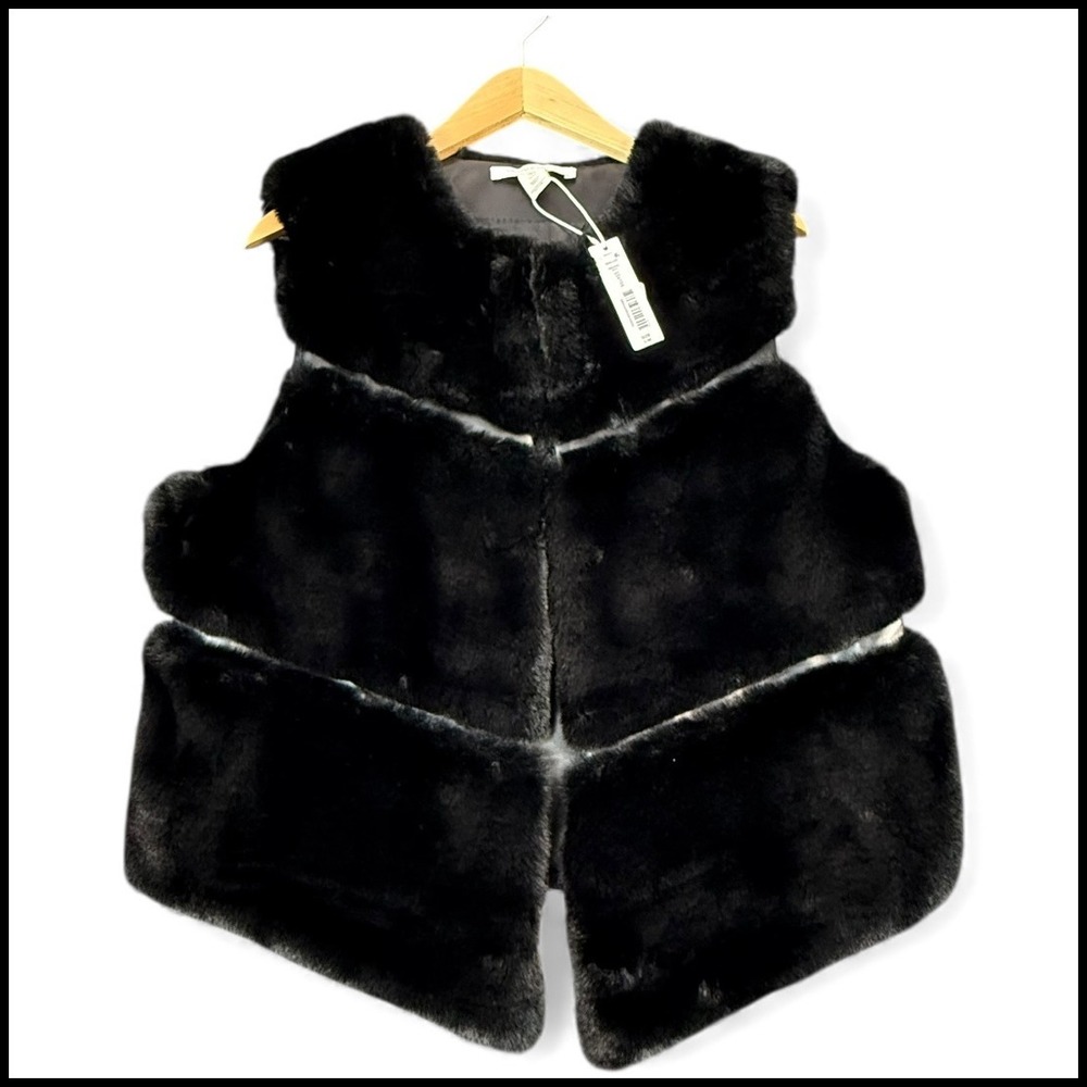 Gemma Layne Black Faux Fur Vest‎ S/M Winter Mobwife Baddie NEW Gift Quiet Luxury